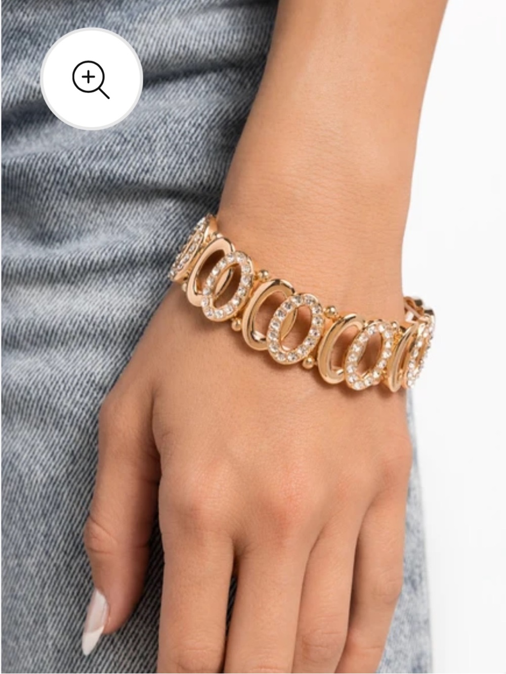 New! Refined Rarity Gold Rhinestone Crystal-Trim Oval Link‎ Stretch Bracelet